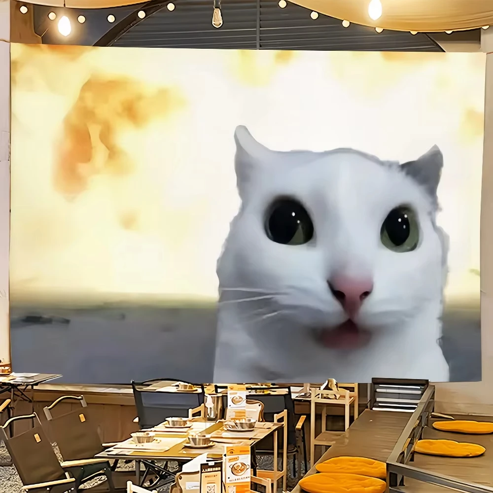 Cat Meme Art Abstract Funny Wall Hanging Multi Size Personalized Room Decor Daily Decor Flat Print for Room Dorm Camping Party