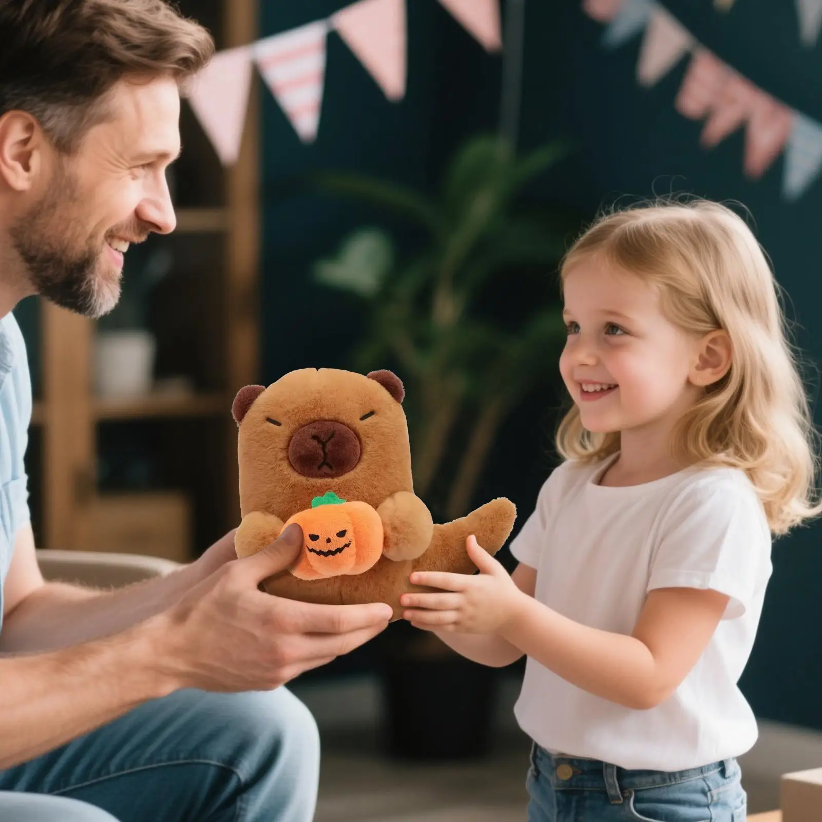 Cute Capybara Plush Collectible Doll Holding Pumpkin 7.4 Inches Ghost Stuffed Animal Doll For Kids Adults Boys Home Living Room
