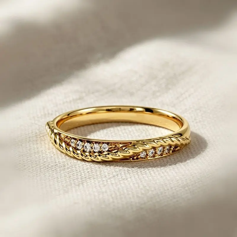 S925Pure silver twisted rope ring with diamond accents, a stylish and elegant piece for women, reflecting European and American