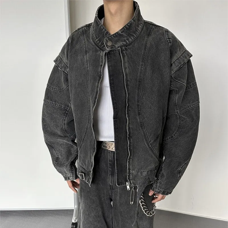 Gray Distressed Washed Jacket Coat for Men and Women