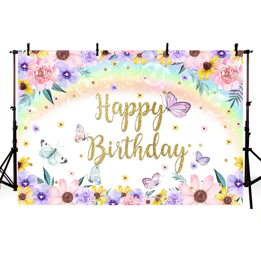 Фон для фотосъемки весенняя бабочка Красочные цветы Радуга девушка день рождения баннер декорация фотостудия реквизит