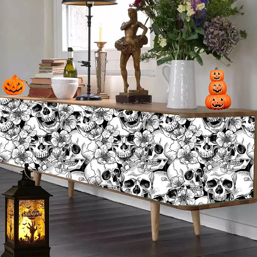 Halloween Aufkleber Totenkopf Terror Selbstklebende Tapete Schlafzimmer Schlafsaal Küche Esszimmer Möbel Renovierung DIY Tapete