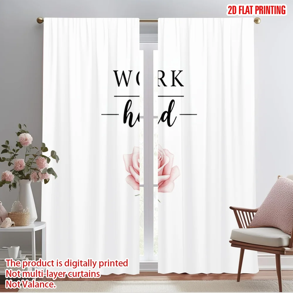 

2pcs 2D flat printing Scene Curtain Rose Work Hard Polyester Without Electricity Festive Curtains for Classroom Office