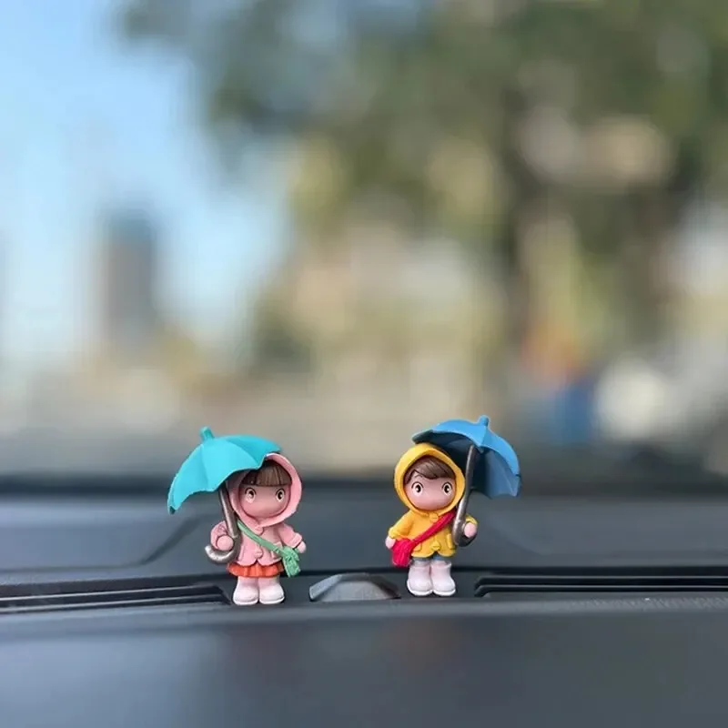 Car interior cute umbrella, action figures, automatic rearview mirror, Prada4pcs panel decoration