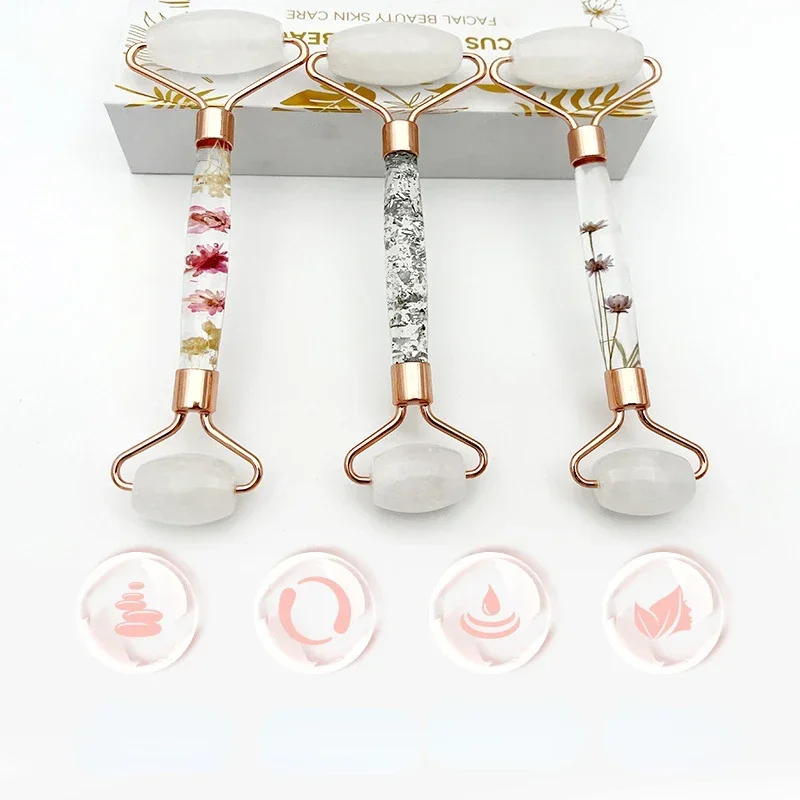 顔の痩身とリフティング、しわの除去、スキンケアツール - 天然アメジスト翡翠ローラーストーンフェイスローラーマッサージャー