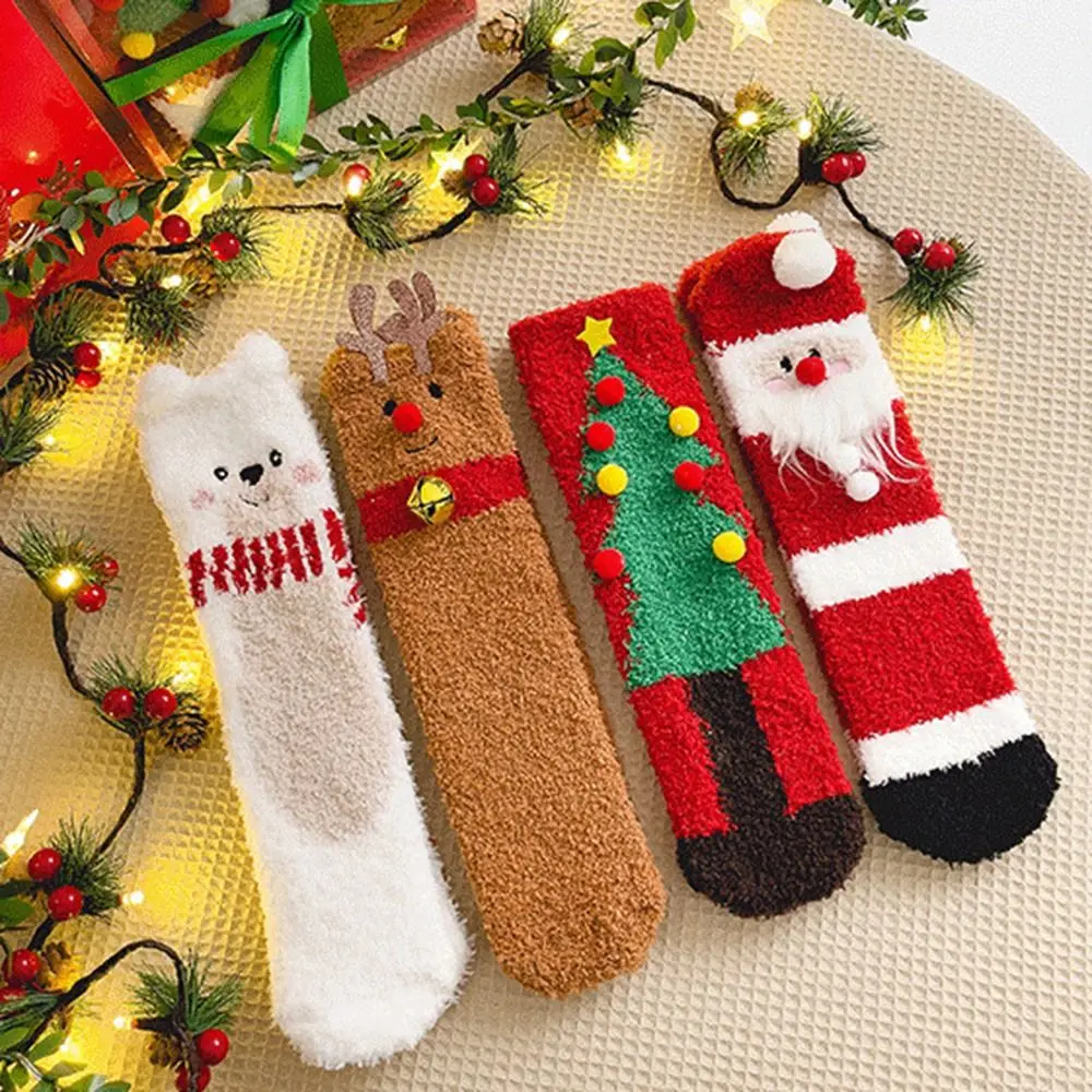 Santa Claus Coral Velvet Socks Comfortable Thickened Christmas Socks Soft Snowman Elk Middle Tube Socks Christmas Gifts