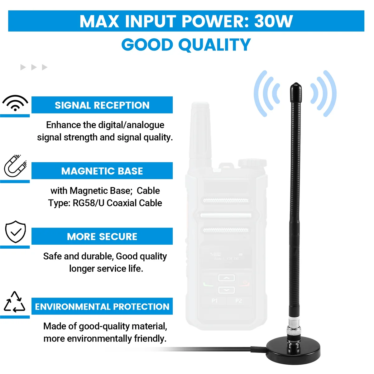 SCLS CB Aerial Antenna 27MHz Soft Whip Magnetic Base BNC PL259 Connector CB Aerial Antenna for Cobra