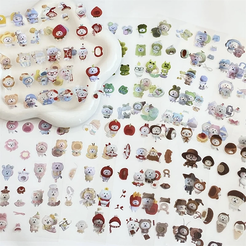 12pcs/pack Random Cute Y2K Bear Cut Film Sticker Journal Handbook Scrapbook DIY Phone Case Decoration Sticker Gift