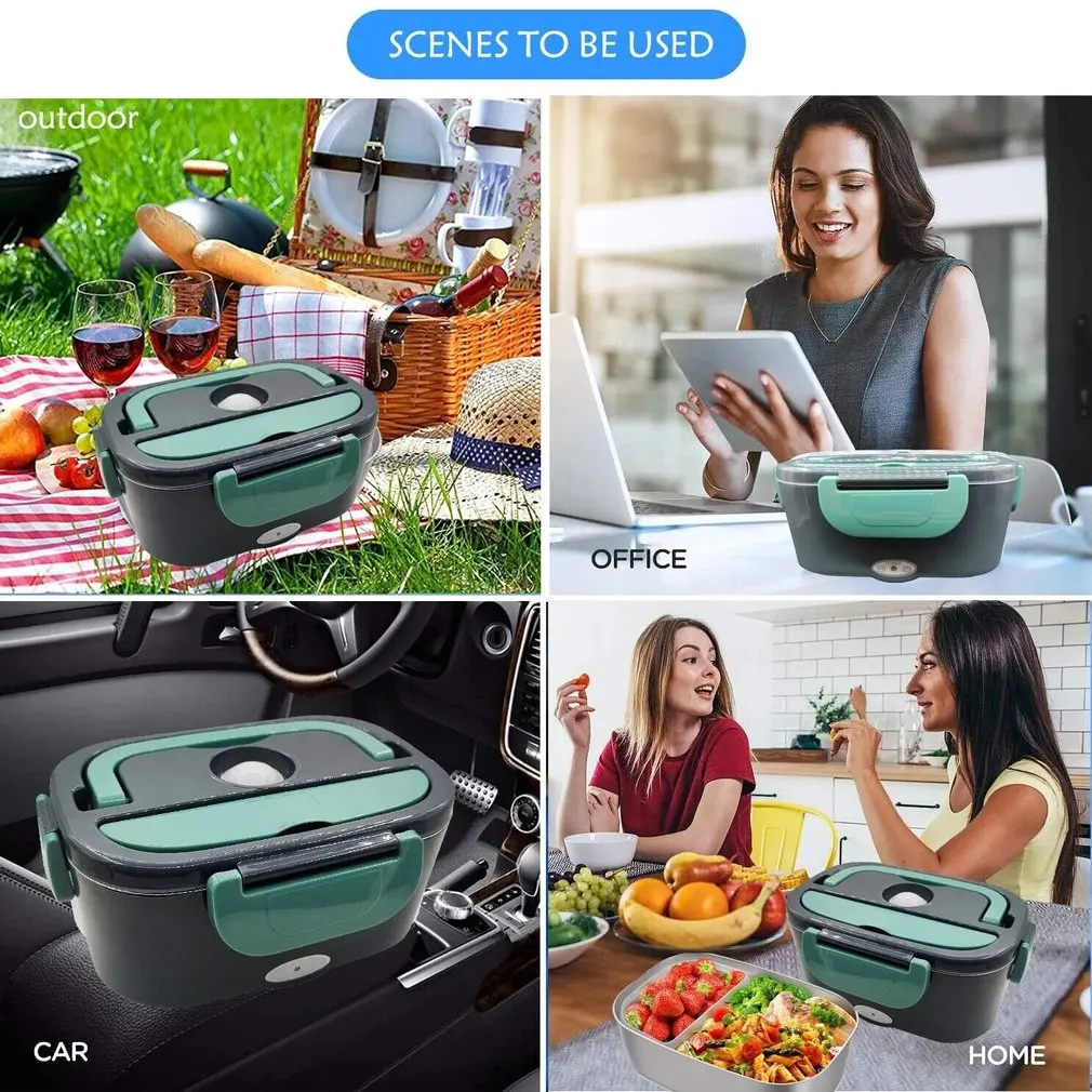 1.8L Electric Lunch Box 60W Food Heated 12V-24V 2-In-1 Portable Food Warmer Heater for Car/Truck/Home Self Heating Box