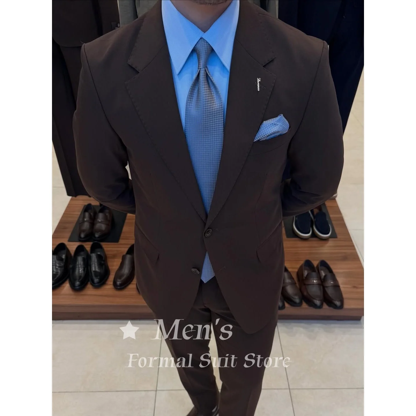 

Men's 2 Piece Dark Brown Single Breasted Suit Set Notch Lapel Blazer Formal Business Suit for Wedding Office Customized