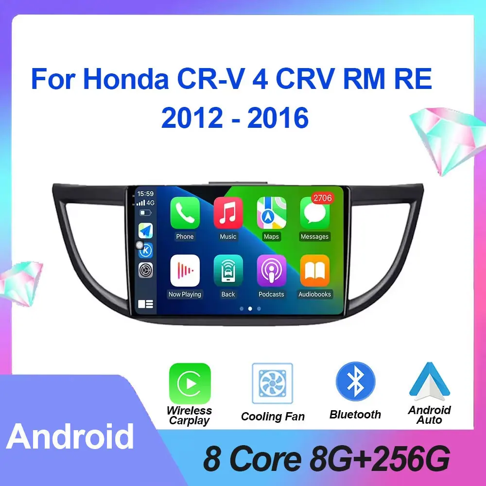 Car Radio Android Auto Wireless Carplay For Honda CR-V 4 CRV RM RE 2012 - 2016 GPS DSP RDS Multimedia Video Player Stereo WIFI