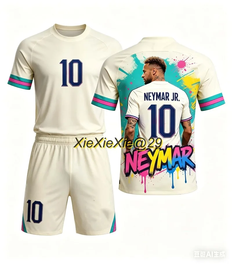 2026 Hot Selling Football Player Neymar # 10 Collector's Fan Clothing T-shirt and Shorts Set Jersey Suitable for Father and Son