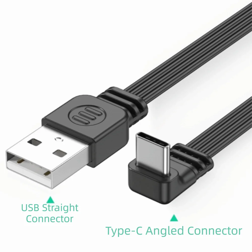 Double Elbow Type C Data Cable 90 Degree Flat Flexible Mobile Game Cable Super Soft Double-Sided USB C Charging Cable Charging
