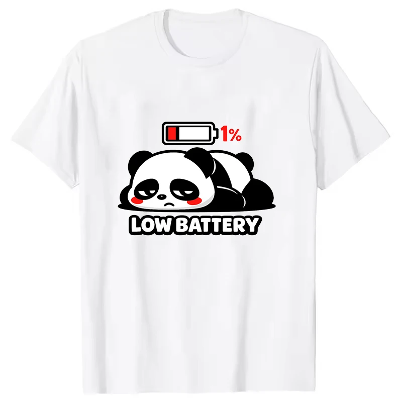 Low Battery Pattern Simple Women Men T-Shirt Short Sleeves Harajuku Unisex Fun Tee Summer Trend Large Size Round Neck Couple Top