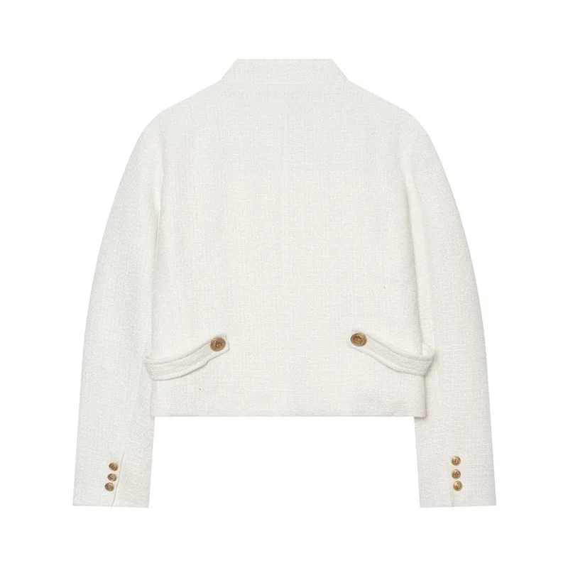 Guobioziy 2026 Fall Women Stand Collar Short Jacket Metal Buttons Pocket Decoration Loose Cropped Elegant Ladies Outerwear