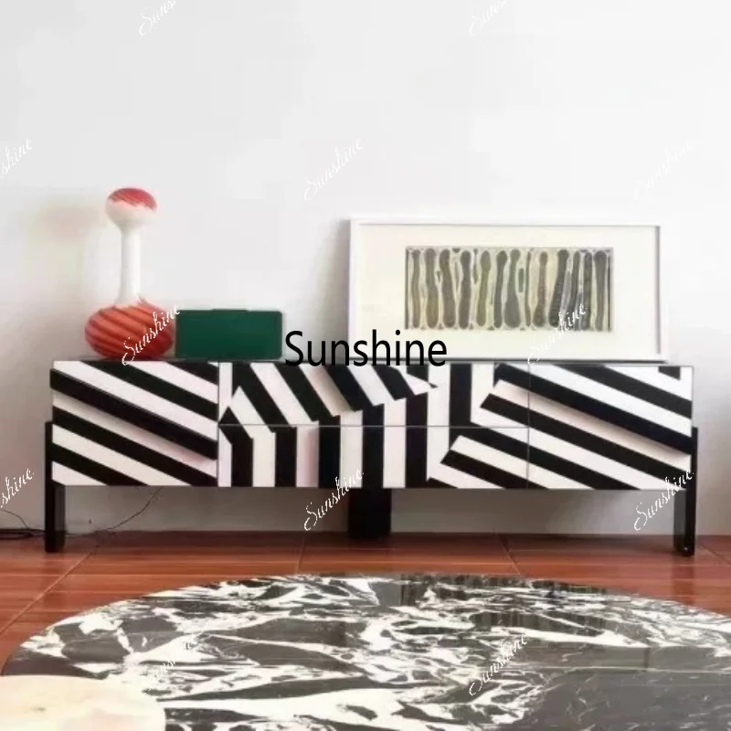 Modern minimalist zebra-patterned TV cabinet with light luxury lacquer creative living room storage