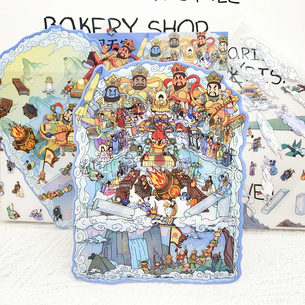 

Миниатюрная сцена Havoc In Heaven, 3D наклейки для ландшафтного дизайна, сделай сам, штабелирование и наклеивание сцен, ручная учетная запись, прозрачные наклейки для домашних животных