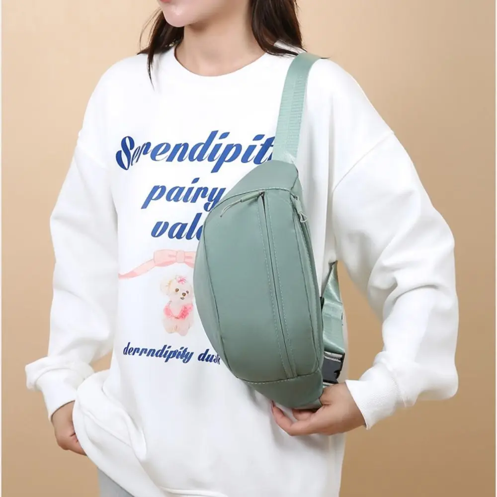 Fashion Solid Color Waist Bag Waterproof Double Pocket Chest Bag Double Layer Crossbody Bag Sports