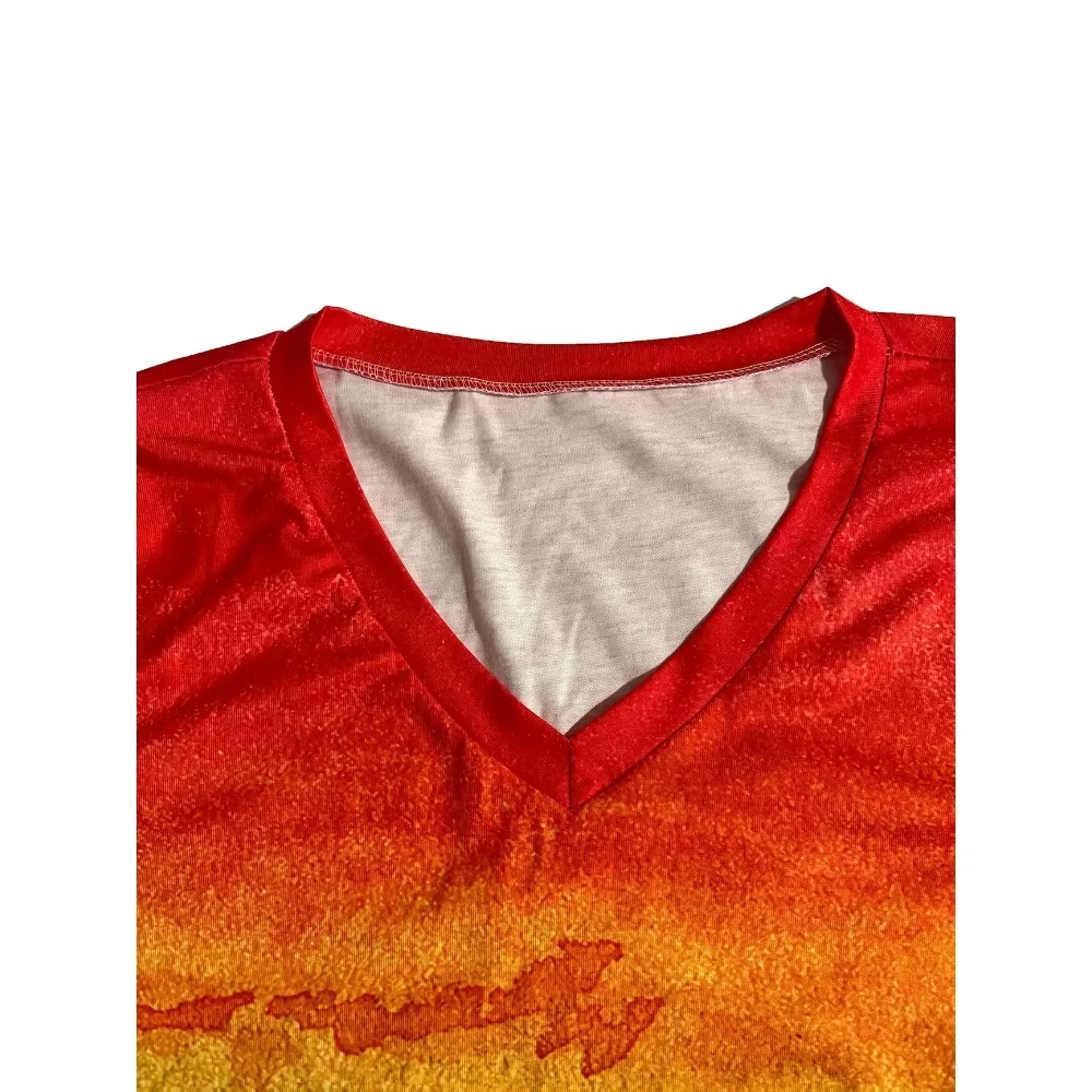 Plus Größe 1XL-5XL Neue frauen Hals T-Shirt Damen Casual Ombre Regenbogen Gradienten Druck Kurzarm T-shirt Tops