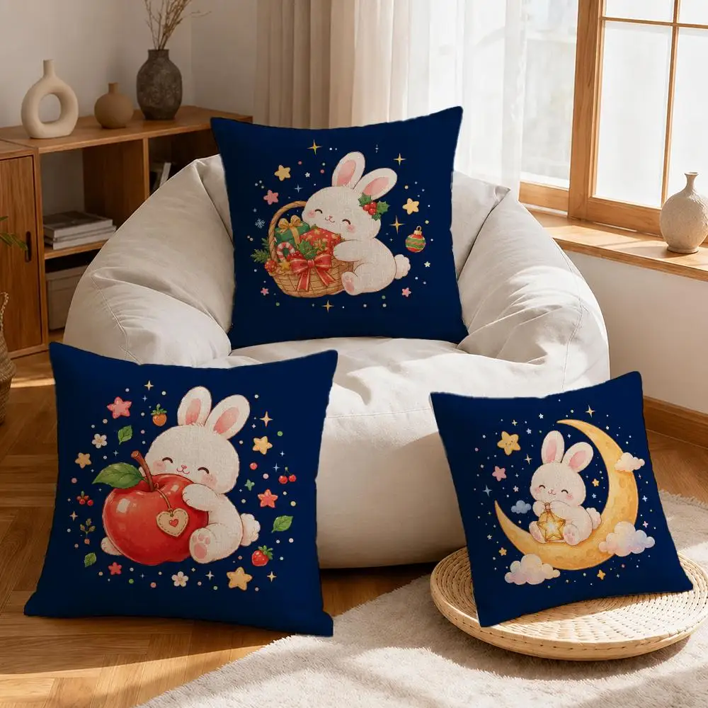 Art Mythic Moon Jade Rabbit Cushion Cover Linen Anti-Mite Antibacterial Cushion Cover Invisible Zipper Sofa Decor