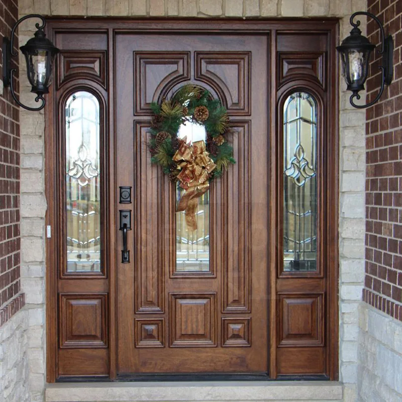 New Chinese-style Black Walnut Log Door Solid Wood  Entry  CasementAnti-theft Light Luxury Arched Self-built