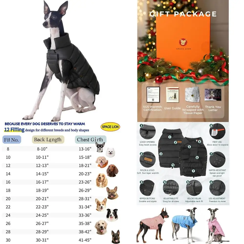 

Зимняя собачья куртка в стиле чая пуэр, прочная и легкая, регулируемая для крупных собак, черная, размер 22/XL+