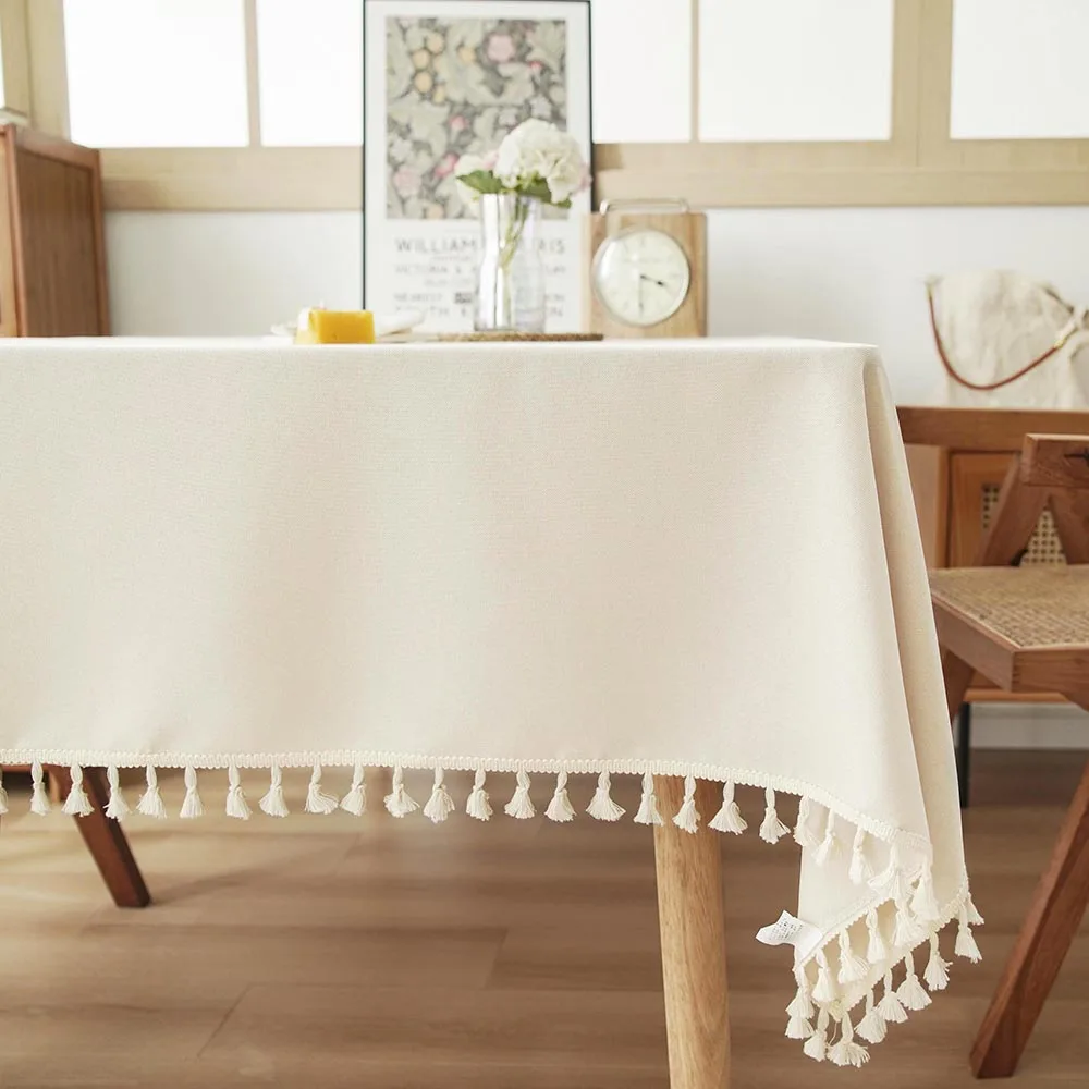 Textured Tablecloths with Cotton Tassels,  Farmhouse Table Cloth Rectangle Table, Rectangle Tablecloth for Kitchen, Dining, Part