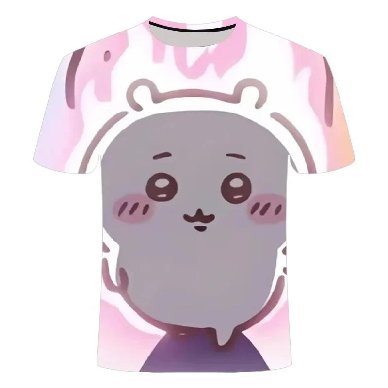 Chiikawa ist überall hier! Weiche, niedliche Cartoon-3D-Print-T-Shirts für Erwachsene Paare, Sportliche Freizeitkleidung, atmungsaktiv, kurze Ärmel, Familien-Matching – Detail 4
