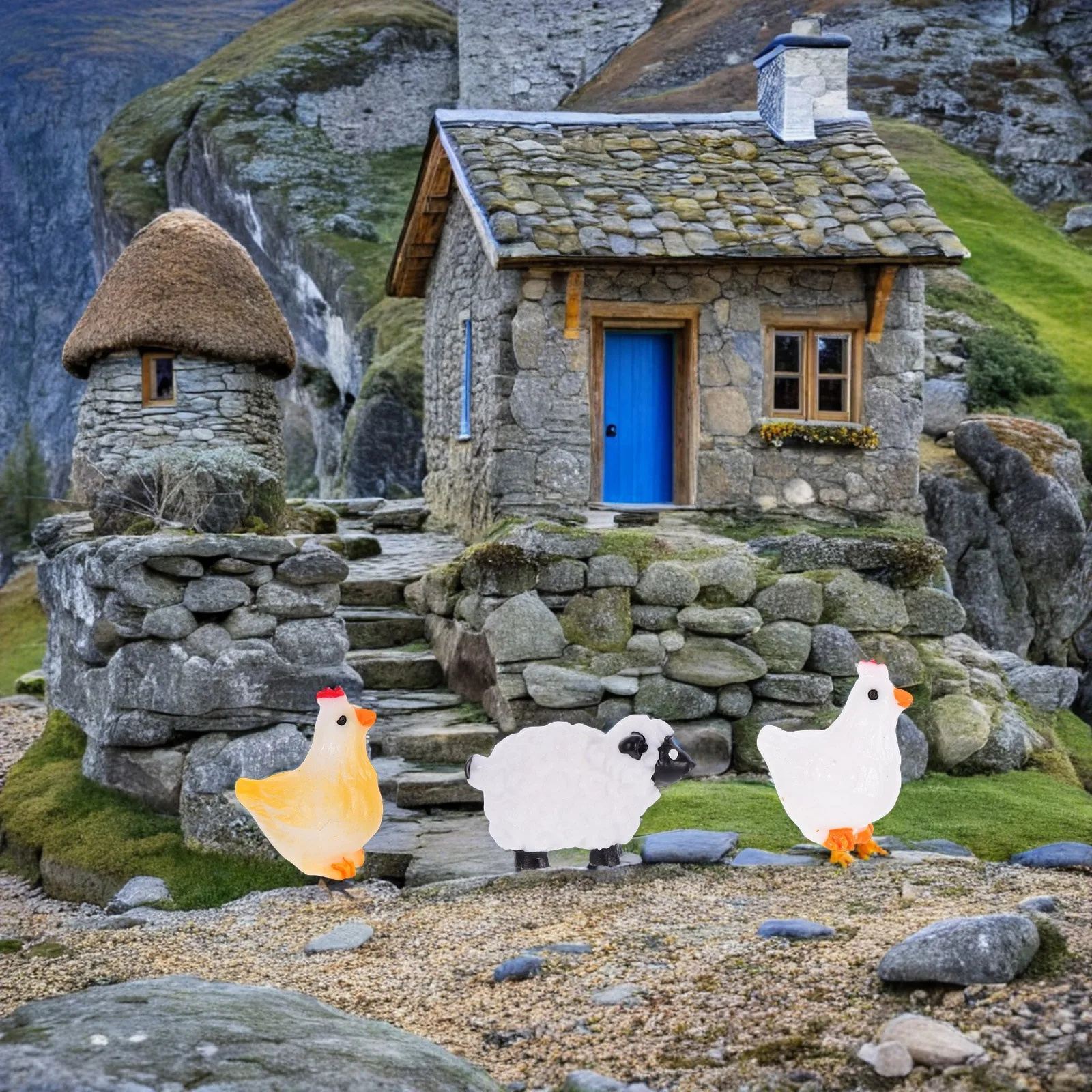 

1Set Miniature Sheep and Chicken Resin Figurines Garden Decorations Fairy House Micro Landscape Ornaments Cute Animal Garden