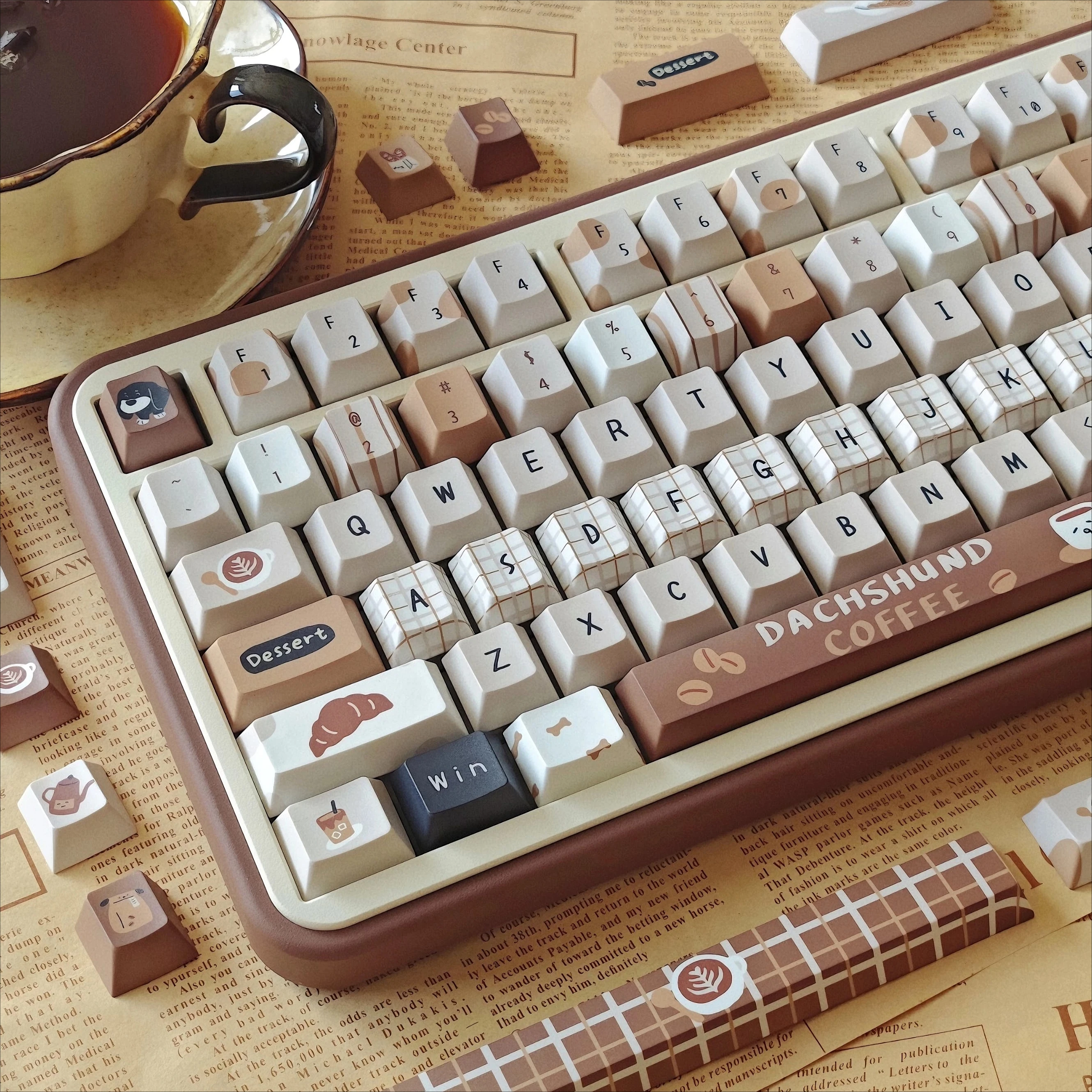 MAIMOOO Sausage American Keycaps Cherry PBT Thermal Sublimation Customized Keyboard Retro Brown Coffee DIY Keycap 140keys