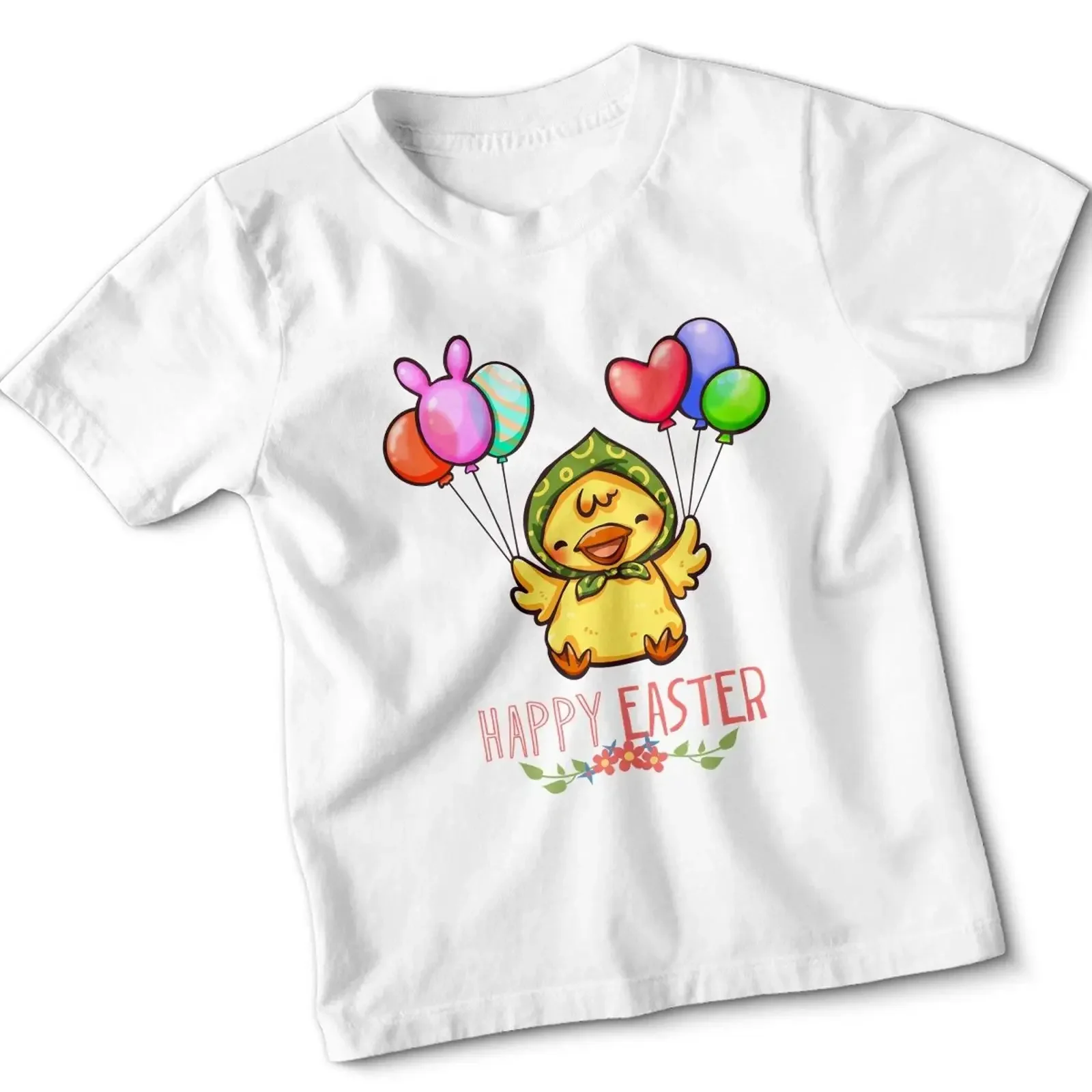 Frohe Ostern Jungen Mädchen Kinder T Shirt Küken mit Luftballons Geschenk für ED vintage Washed Casual Stretched Versatile