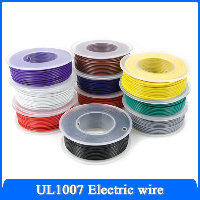 1/2/5Roll UL1007 Electric Wire 30/28/26/24/22/20/18/16AWG Lighting DIY LED Lamp Line Kit 300V PVC Insulated Tinned Copper Cable