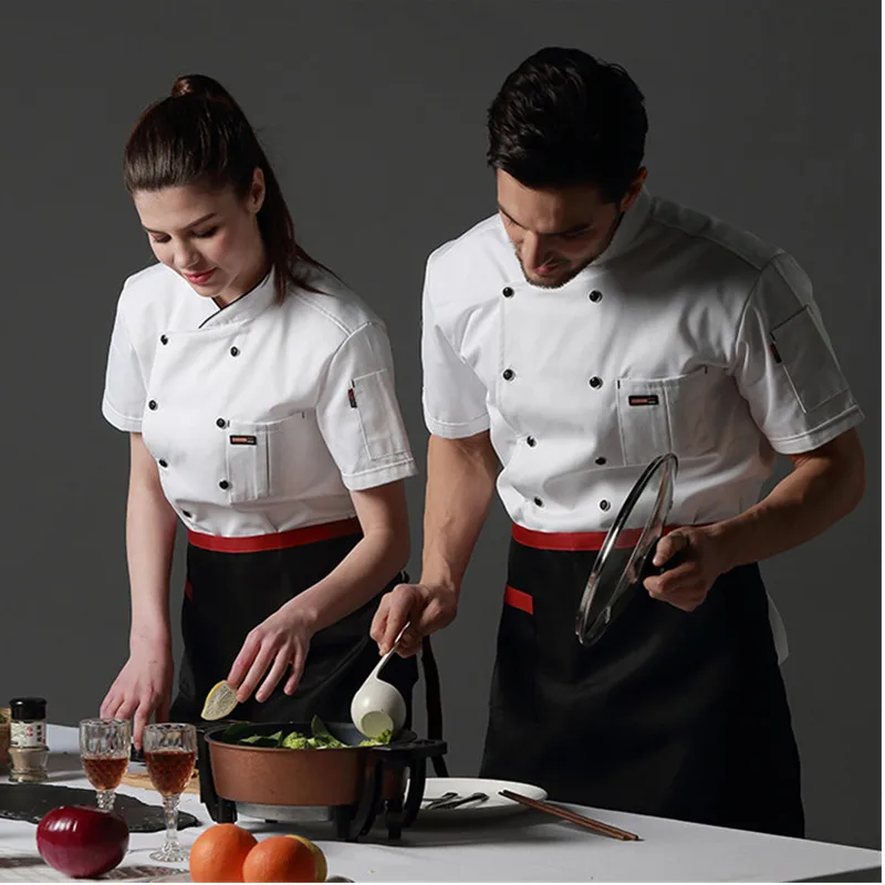 Koch Uniformen Food Service Restaurant Küche Arbeits kleidung Frauen Männer Kurzarm Zweireiher Catering Jacken Werkzeug Uniform