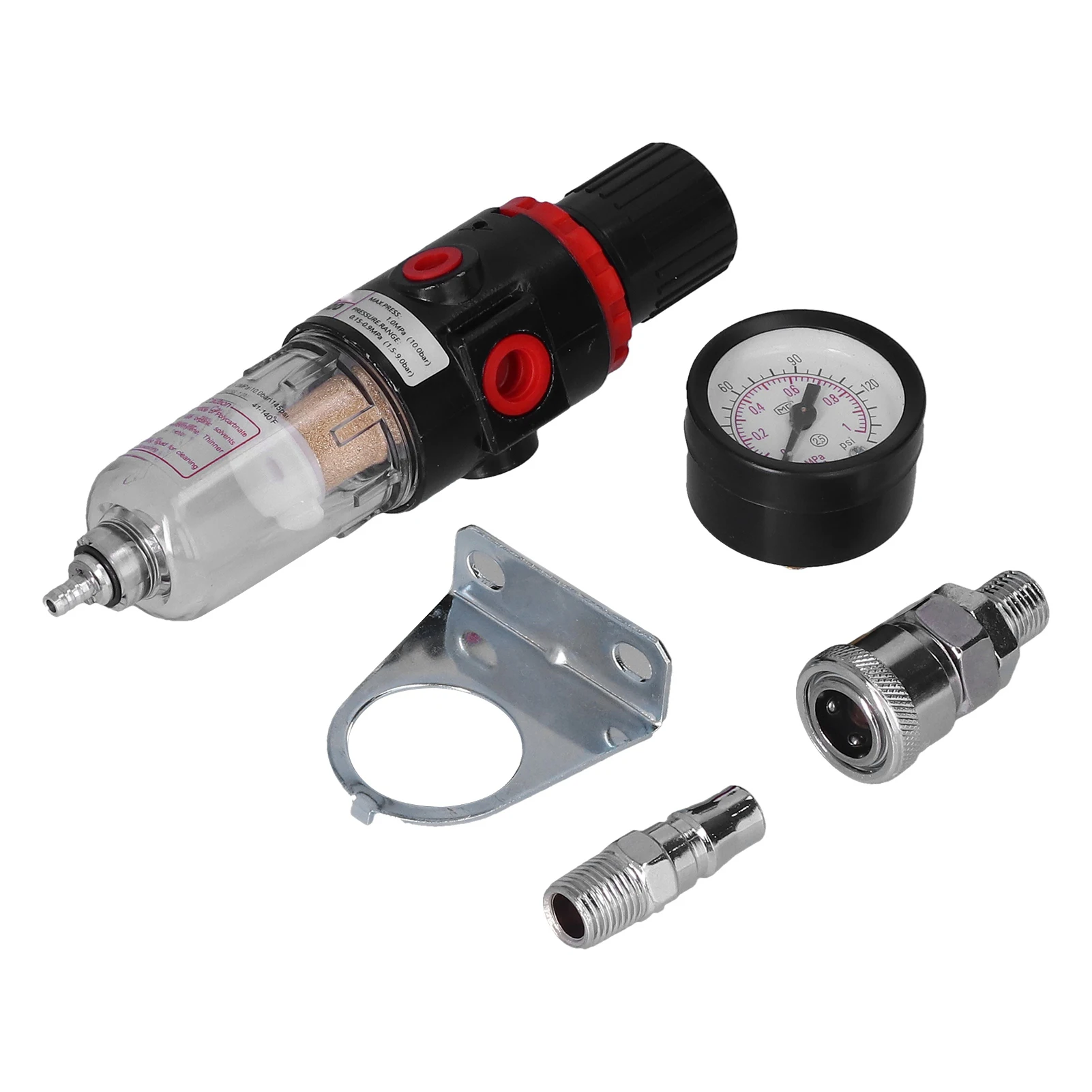 AFR2000 1/4in Air Compressor Moisture Filter Water Oil Separator Regulator with Pressure Gauge