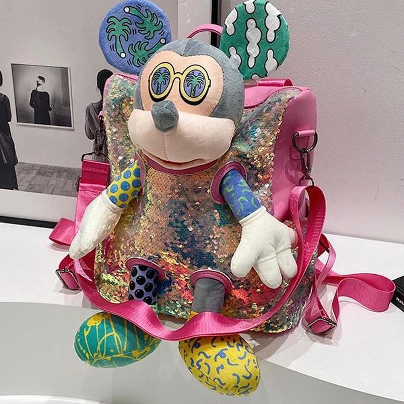 

In Stock 2025 Travel Backpack Fashion High Quality Glitter Doll Mickey Cartoon Versatile Large Capacity Student Backpack Gift