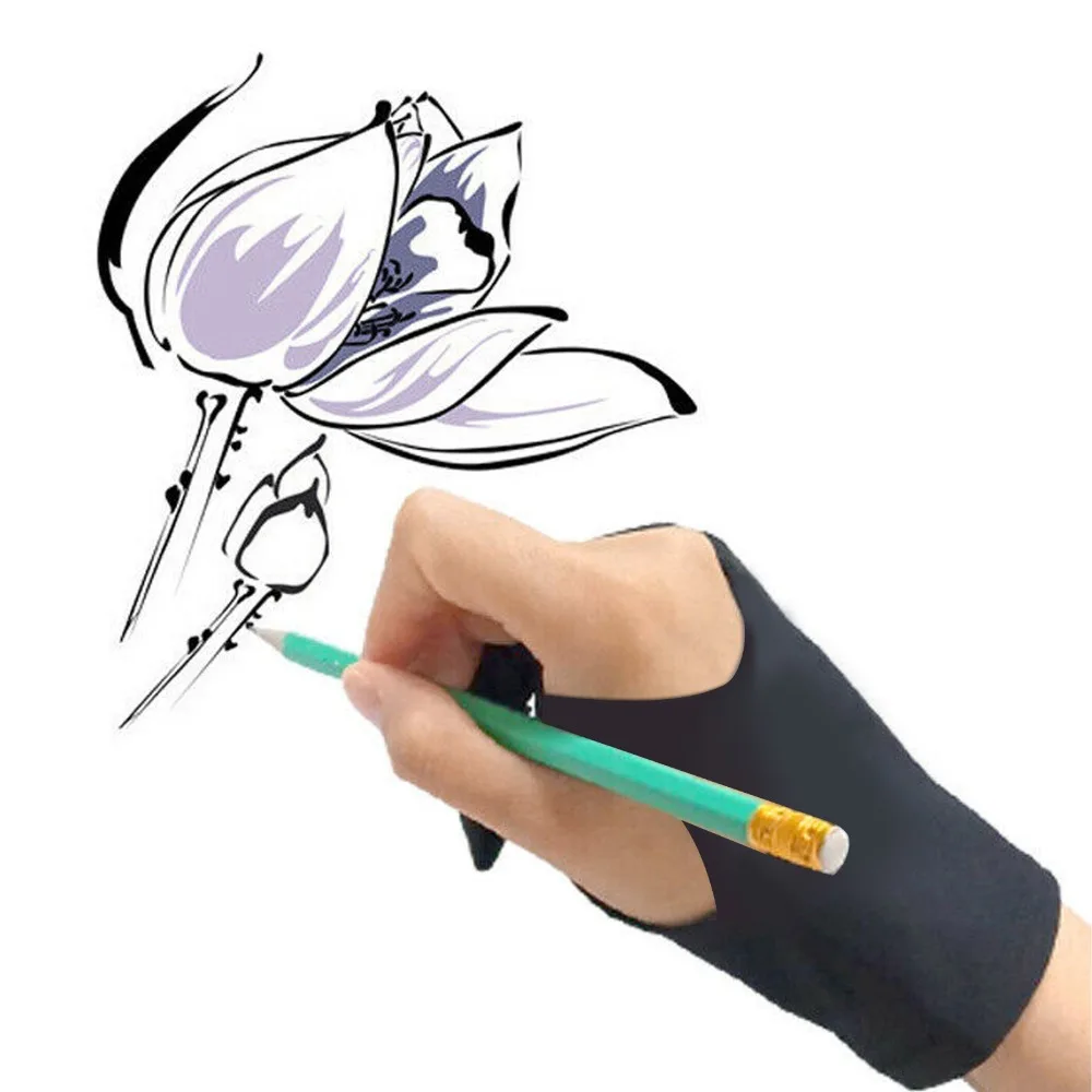 2pcs Two-Finger Design Drawing Gloves Anti-Mistouch Breathable Fabric Artist Gloves Sketching Gloves For Drawing Paper