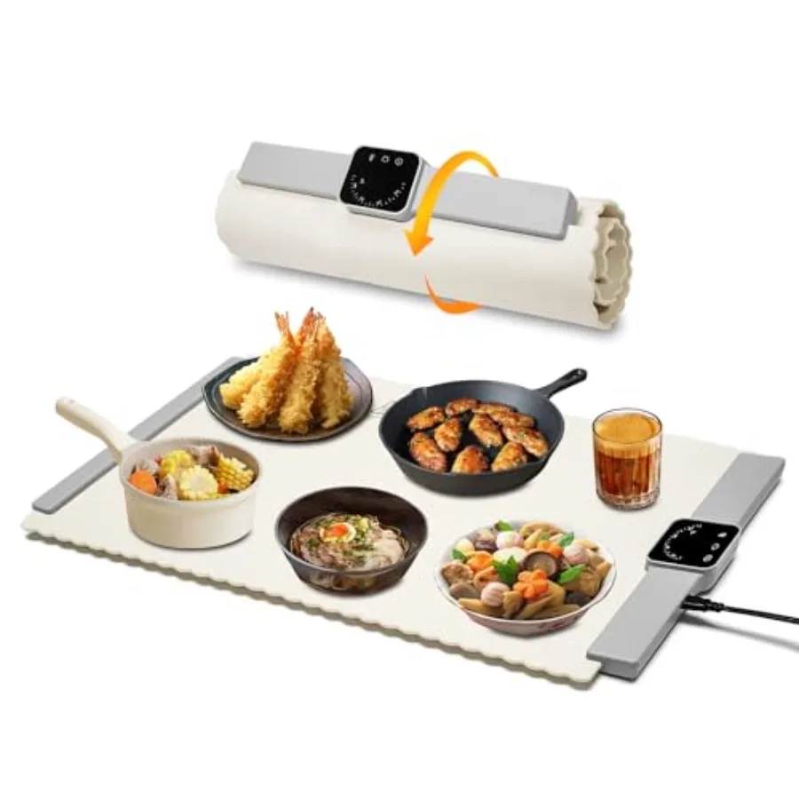 

Электрический портативный силиконовый коврик-подогреватель для еды, складной нагревательный поднос для продуктов, 5 уровней нагрева, 24x15.7, белый