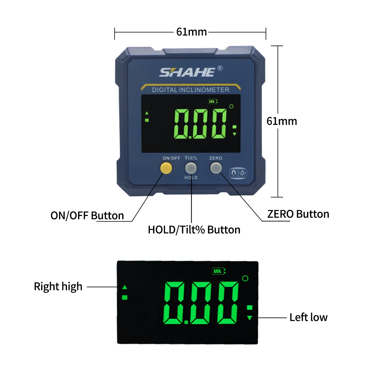 SHAHE 4-sides Magnets Digital Angle Finder Protractor 2 In 1 Digital Level Angle Gauge Rechargeable Digital Inclinometer