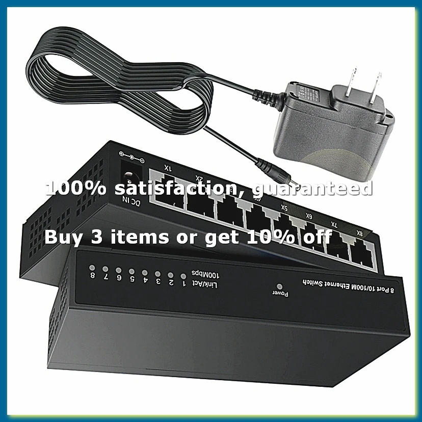 8 Port Gigabit Ethernet Switch RJ45 Hub Internet Splitter Smart Switch Ethernet Network Switch 10/100Mbps US Plug-WDL