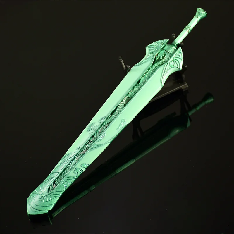 30cm 검과 요정 7 게임 모델 올메탈 공예 장식품: 블루 스카이 검 칼집이 있는 카타나 컬렉션 나이프 장난감