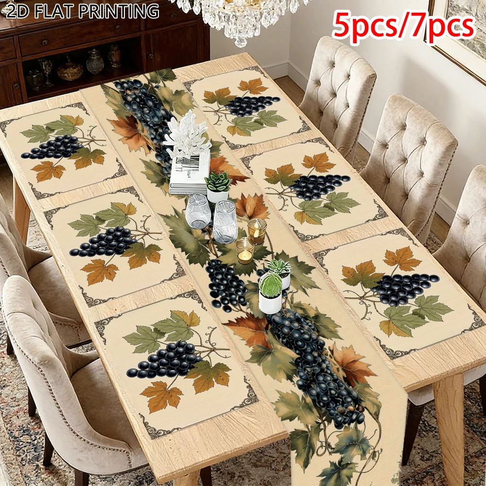 1pc Retro Grape Vine And Leaf Table Runner And Placemat For Banquet Dining Table Decor For Vintage Decor Enthusiasts