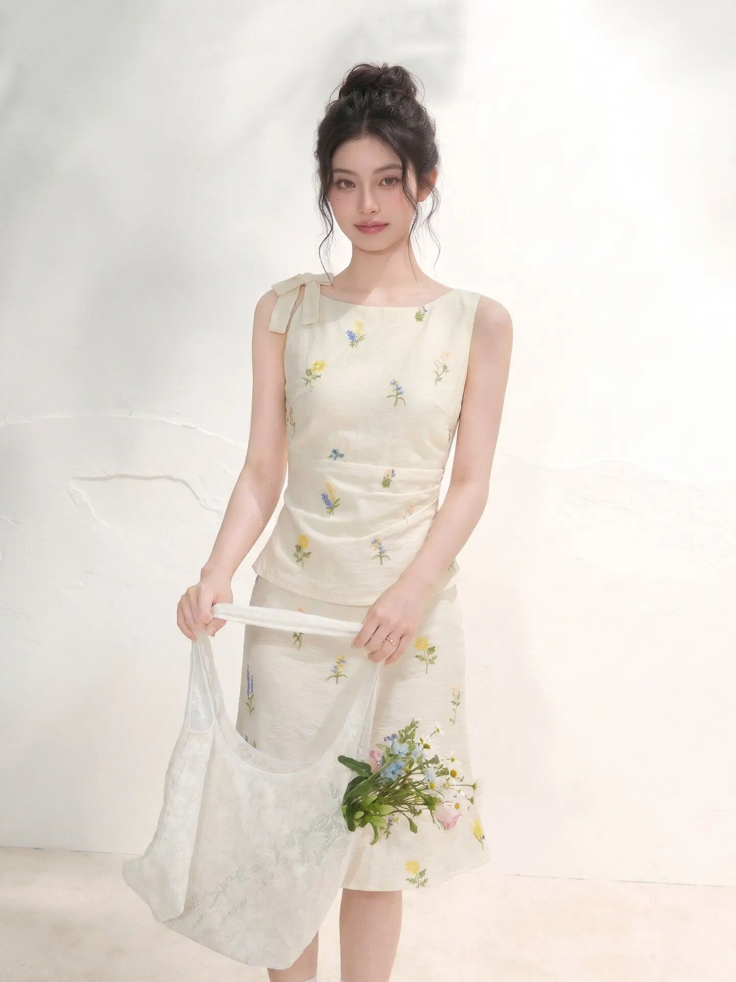 

Korean Gentle Style Sleeveless Top And High Waist Skirt Two Piece Set Beautiful Date Outfit Women Summer Fashion Set