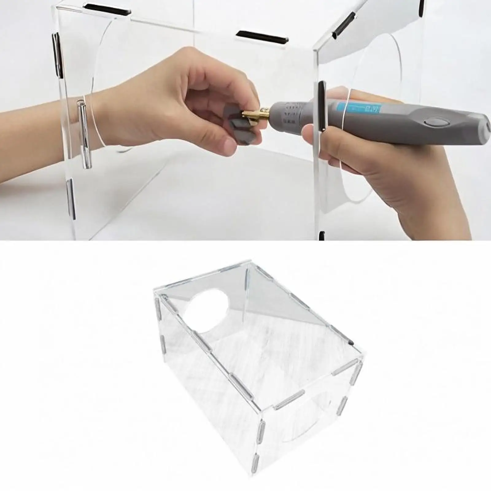Hand Grinding Dust Cover Dustproof Case with 2 Holes Protection Craft Tool Polisher Dust Box for Polishing Work Craftsmen