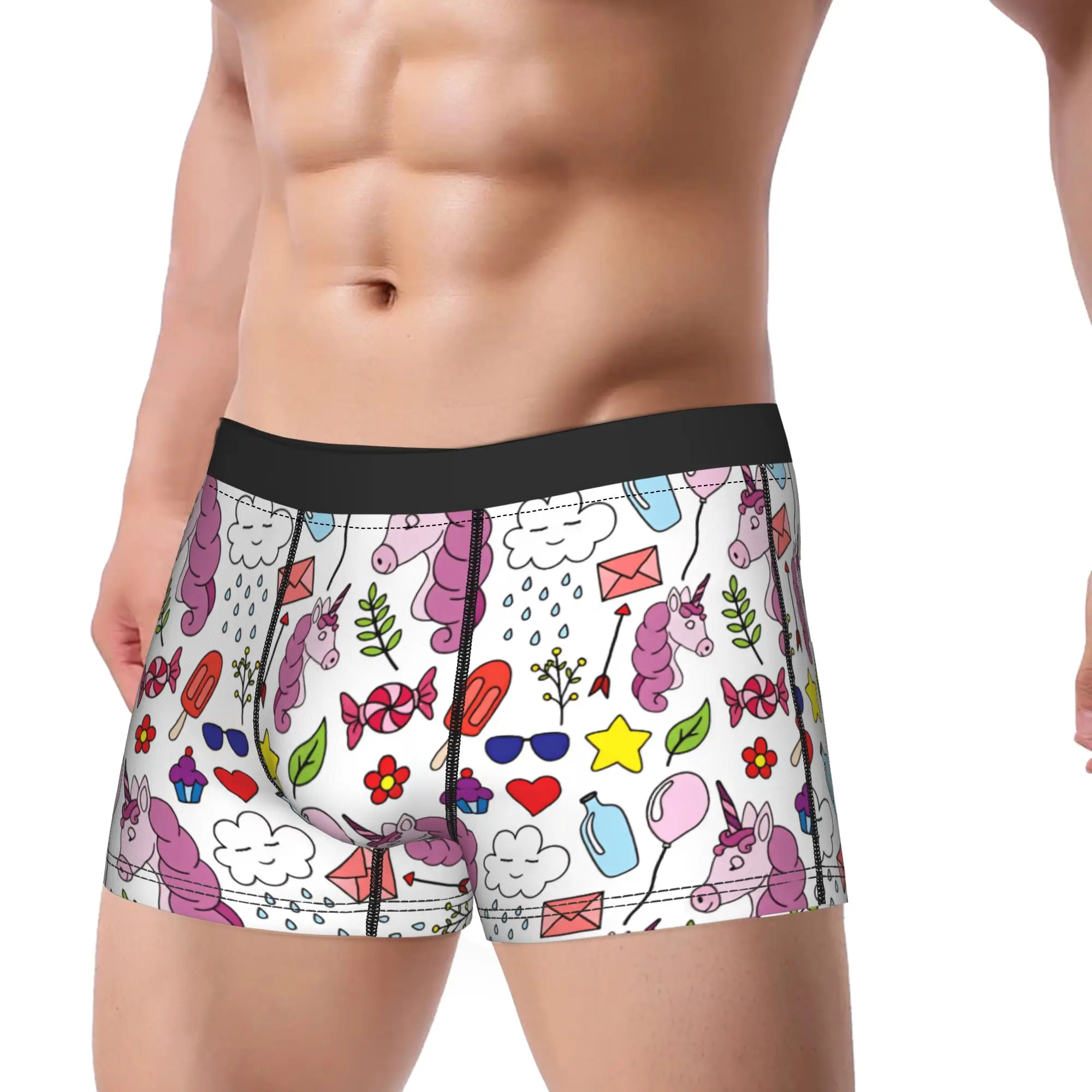 Seamless pattern unicorn design colorful doodle style Shorts Briefs  Underwear Hot Sale Men Sexy Soft Boxershorts Underpants