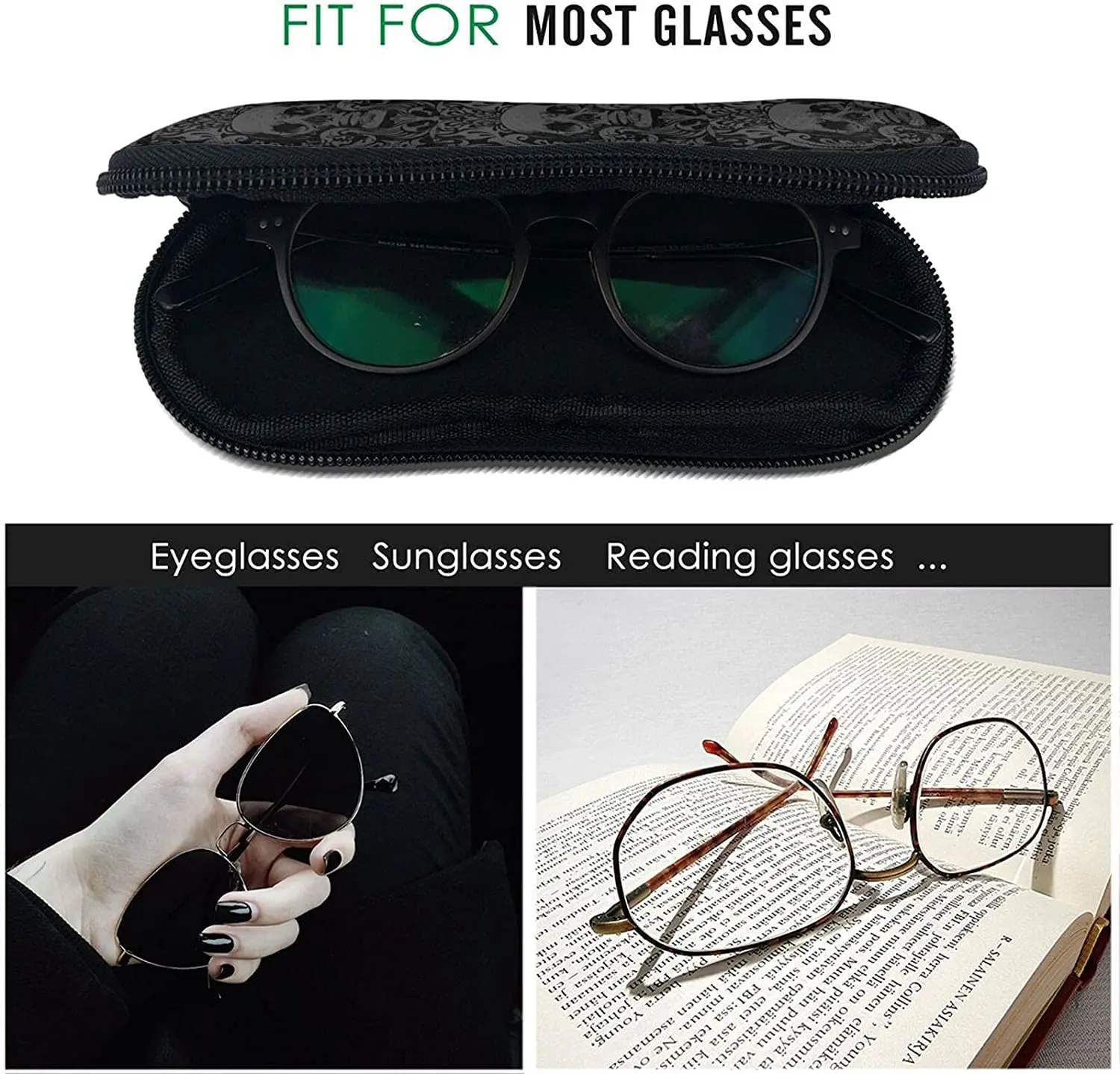 Glasses Case Sunglasses Soft Case for Women Men Eyeglass Bag Zipper With Carabiner Belt Clip