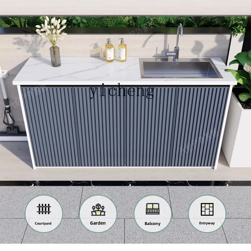 FZ Outdoor Courtyard Console Sunscreen Aluminum Alloy Sink Integrated Wash Basin Locker