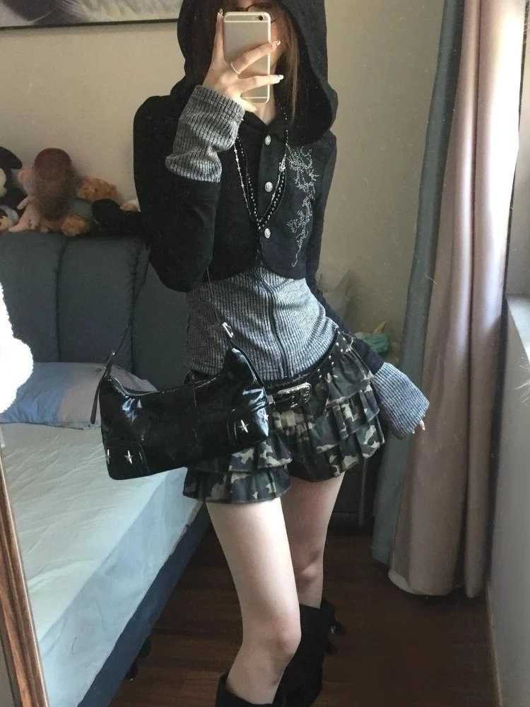 

Американские винтажные женские топы на молнии с длинными рукавами и принтом, ретро футболка Y2k в стиле панк, европейская модная уличная одежда, весна Y2k 2025, готика