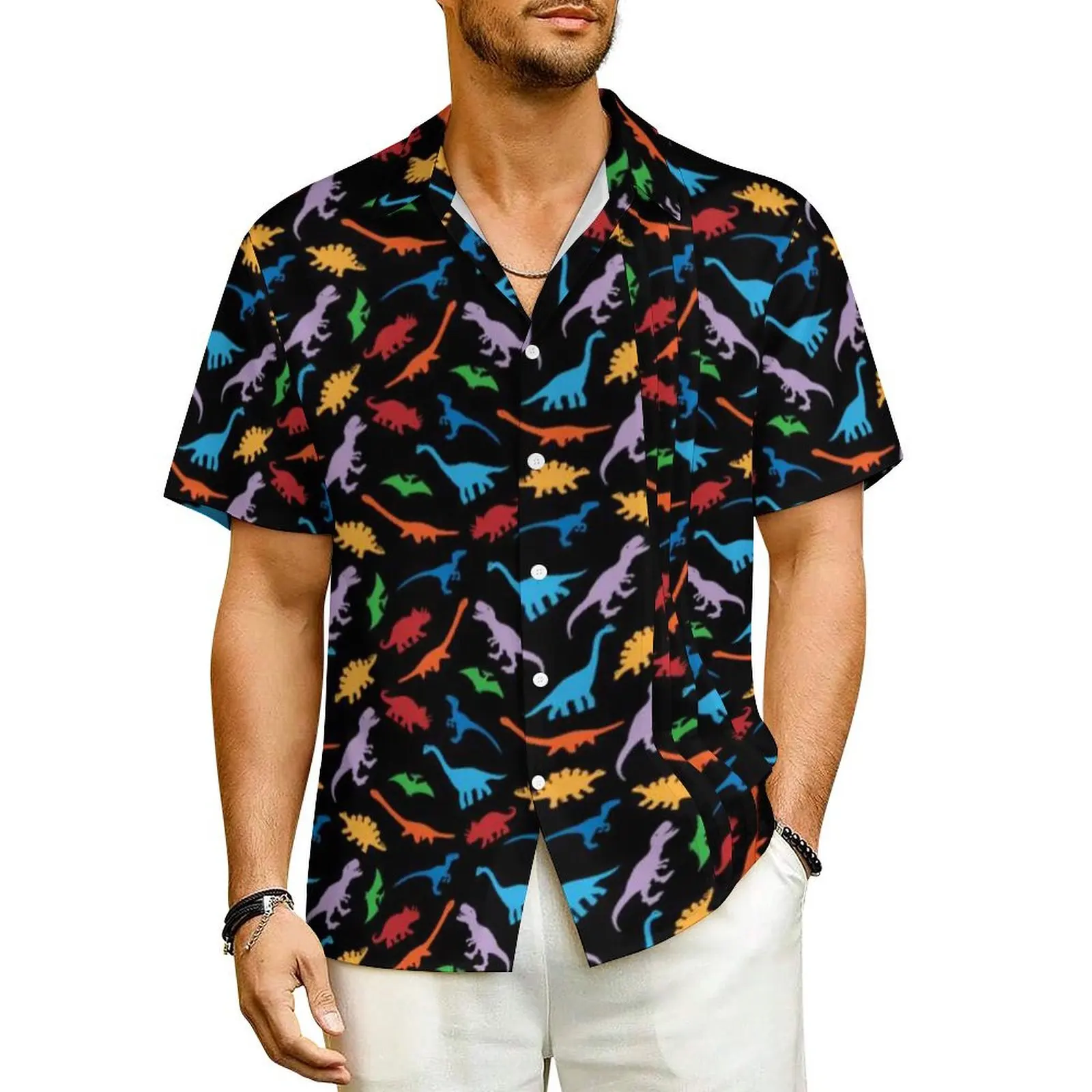 

Dinosaurs Silhouette Hawaiian Shirt Man Vacation Dinosaur Jurassic Casual Shirts Short Sleeve Stylish Elegant Oversize Blouses