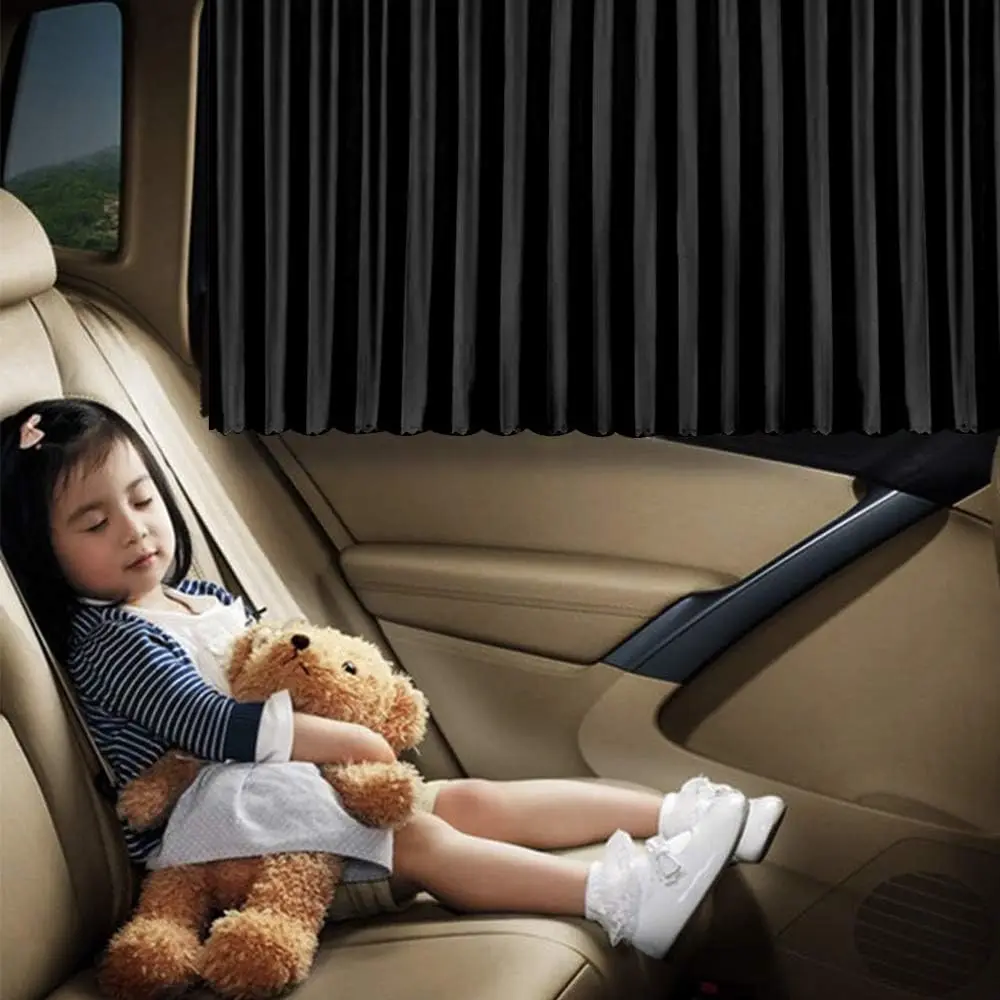 

Car Window Shade - Side Window Sun Shade Curtain, Pleated Silky UV Protection Privacy, Baby Suction Magnetic (Black-Opaque, Back