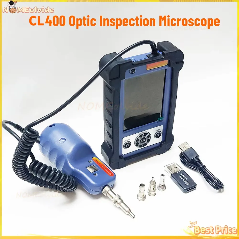 AUA-400 Optic Inspection Microscope Probe Fiber Inspector With LCD ,Monitor Support UPC/APC Adapter, 3.5 